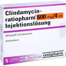 Abbildung: Clindamycin ratiopharm 600mg / 4ml Injektionslösung Ampulle ohne Alk. 5 St, Ampullen PZN 11641050