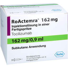 Abbildung: Roactemra 162 mg Injektionslösung in einer Fertigspritze  12 St, Injektionslösung PZN 11653567