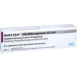Abbildung: Mircera 150 Mikrogramm / 0,3 ml Injektionslösung i.e.F.-Sp. 1 St, Fertigspritzen PZN 11653685
