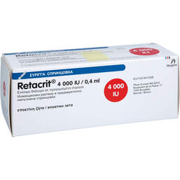 Abbildung: Retacrit 4.000 I.E. / 0,4 ml Injektionslösung in einer Fertigspritze  6 St, Fertigspritzen PZN 11664335