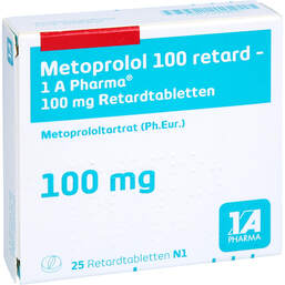 Abbildung: Metoprolol 100 retard 1A Pharma Tabletten 25 St, Retard-Tabletten PZN 11669835
