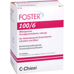Abbildung: Foster 100 / 6 µg 120 Hub Dosieraerosol 2 St, Dosieraerosol PZN 11685745