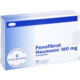 Abbildung: Fenofibrat Heumann 160 mg Filmtabletten 30 St, Filmtabletten PZN 11693236