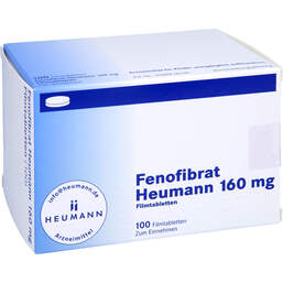 Abbildung: Fenofibrat Heumann 160 mg Filmtabletten 100 St, Filmtabletten PZN 11693259