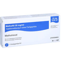 Abbildung: Methofill 25 mg (50 mg / ml) Injektionslösung i.e.F.-Sp. 1 St, Injektionslösung in einer Fertigspritze PZN 11695749
