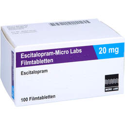Abbildung: Escitalopram Micro Labs 20 mg Filmtabletten 100 St, Filmtabletten PZN 11695991