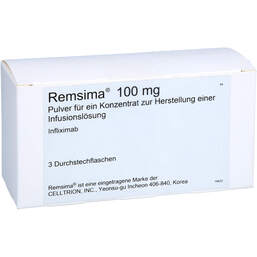 Abbildung: Remsima 100 mg Pulver für einer Konzentration zur Herstellung einer Infusionslösung  3 St, Pulver zur Herstellung eines Infusionslösungskonzentrates PZN 11697234