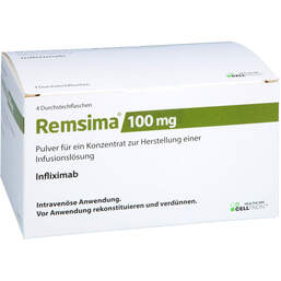 Abbildung: Remsima 100 mg Pulver für einer Konzentration zur Herstellung einer Infusionslösung  4 St, Pulver zur Herstellung eines Infusionslösungskonzentrates PZN 11697240