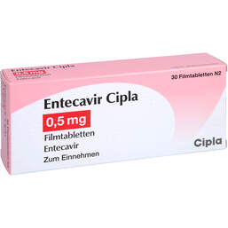 Abbildung: Entecavir Cipla 0,5 mg Filmtabletten 30 St, Filmtabletten PZN 11715162