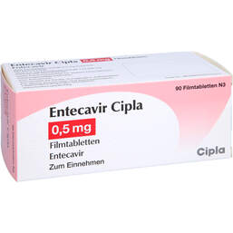 Abbildung: Entecavir Cipla 0,5 mg Filmtabletten 90 St, Filmtabletten PZN 11715185