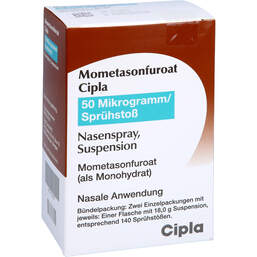 Abbildung: Mometasonfuroat Cipla 50µg / Sprühst.Nasp.Suspension 2x140 2 St, Nasenspray PZN 11715274