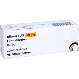 Abbildung: Riluzol Sun 50 mg Filmtabletten 98 St, Filmtabletten PZN 11723090