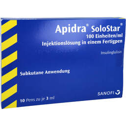 Abbildung: Apidra 100 E / ml Solostar Injektionslösung in einem Fertigpen 10X3 ml, Injektionslösung in einem Fertigpen PZN 11724474