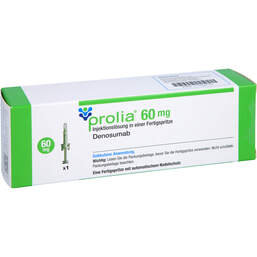 Abbildung: Prolia 60 mg Injektionslösung in einer Fertigspritze mit Ans 1 St, Injektionslösung PZN 11724712