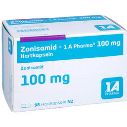 Abbildung: Zonisamid 1A Pharma 100 mg Hartkapseln 98 St, Hartkapseln PZN 11725143