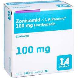 Abbildung: Zonisamid 1A Pharma 100 mg Hartkapseln 196 St, Hartkapseln PZN 11725166