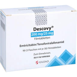 Abbildung: Descovy 200 mg / 25 mg Filmtabletten 3X30 St, Filmtabletten PZN 11727403