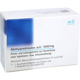 Abbildung: Methylprednisolon acis 1000 mg P.und LM.H.Inj / Inf-L. 1 St, Pulver u Lösungsm. z. Herst. e.Injektions- bzw. Infusionsl. PZN 11729879