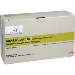 Abbildung: Abasaglar 100 E / ml Injektionslösung Kwikpen 10X3 ml, Injektionslösung in einem Fertigpen PZN 11855992