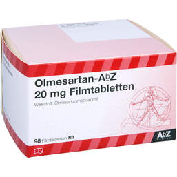 Abbildung: Olmesartan AbZ 20 mg Filmtabletten 98 St, Filmtabletten PZN 11856106