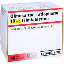 Abbildung: Olmesartan ratiopharm 10 mg Filmtabletten 98 St, Filmtabletten PZN 11856709