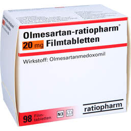Abbildung: Olmesartan ratiopharm 20 mg Filmtabletten 98 St, Filmtabletten PZN 11856738