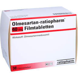 Abbildung: Olmesartan ratiopharm 40 mg Filmtabletten 98 St, Filmtabletten PZN 11856767
