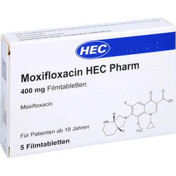 Abbildung: Moxifloxacin Hec Pharm 400 mg Filmtabletten 5 St, Filmtabletten PZN 11857519