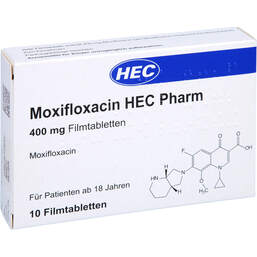 Abbildung: Moxifloxacin Hec Pharm 400 mg Filmtabletten 10 St, Filmtabletten PZN 11857548