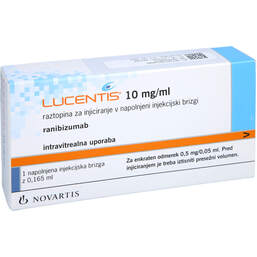 Abbildung: Lucentis 10 mg / ml Injektionslösung 1,65 mg Fertigspritze 1 St, Injektionslösung PZN 11857608
