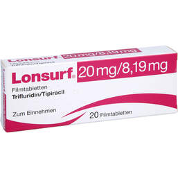 Abbildung: Lonsurf 20 mg / 8,19 mg Filmtabletten 20 St, Filmtabletten PZN 11862182