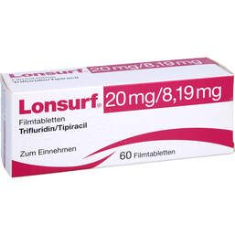Abbildung: Lonsurf 20 mg / 8,19 mg Filmtabletten 60 St, Filmtabletten PZN 11862199