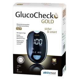 Abbildung: Gluco Check Gold Blutzuckermessgerät Set mg / dl 1 St PZN 11864873