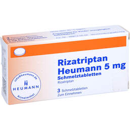 Abbildung: Rizatriptan Heumann 5 mg Schmelztabletten 3 St, Schmelztabletten PZN 11871382