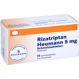 Abbildung: Rizatriptan Heumann 5 mg Schmelztabletten 18 St, Schmelztabletten PZN 11871407