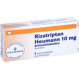 Abbildung: Rizatriptan Heumann 10 mg Schmelztabletten 3 St, Schmelztabletten PZN 11871413
