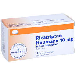 Abbildung: Rizatriptan Heumann 10 mg Schmelztabletten 12 St, Schmelztabletten PZN 11871442