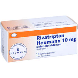 Abbildung: Rizatriptan Heumann 10 mg Schmelztabletten 18 St, Schmelztabletten PZN 11871459