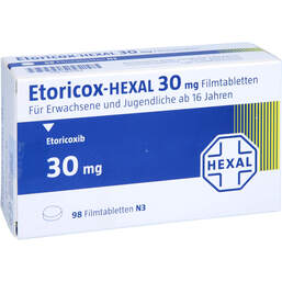 Abbildung: Etoricox Hexal 30 mg Filmtabletten 98 St, Filmtabletten PZN 11872163