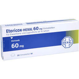 Abbildung: Etoricox Hexal 60 mg Filmtabletten 20 St, Filmtabletten PZN 11872192