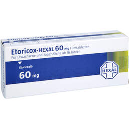 Abbildung: Etoricox Hexal 60 mg Filmtabletten 50 St, Filmtabletten PZN 11872200