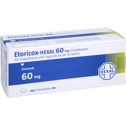 Abbildung: Etoricox Hexal 60 mg Filmtabletten 100 St, Filmtabletten PZN 11872217