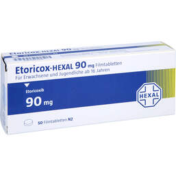Abbildung: Etoricox Hexal 90 mg Filmtabletten 50 St, Filmtabletten PZN 11872275