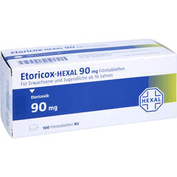 Abbildung: Etoricox Hexal 90 mg Filmtabletten 100 St, Filmtabletten PZN 11872312