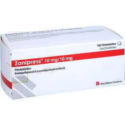 Abbildung: Zanipress 10 mg / 10 mg Filmtabletten 100 St, Filmtabletten PZN 11878065