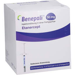 Abbildung: Benepali 50 mg Injektionslösung in einer Fertigspritze 12 St, Injektionslösung PZN 11879538