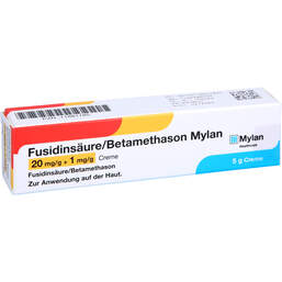Abbildung: Fusidinsäure / Betamethason Mylan 20 mg / g + 1 mg / g Creme 5 g, Creme PZN 11881185