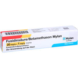 Abbildung: Fusidinsäure / Betamethason Mylan 20 mg / g + 1 mg / g Creme 15 g, Creme PZN 11881191