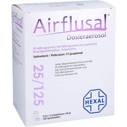 Abbildung: Airflusal Dosieraer.25 µg / 125 µg / Sprühst.3x120 Hub 3 St, Dosieraerosol PZN 11889962