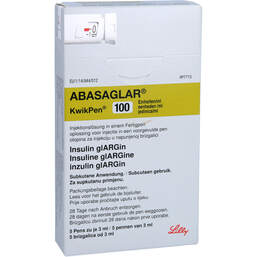 Abbildung: Abasaglar 100 E / ml Injektionslösung Kwikpen 5X3 ml, Injektionslösung in einem Fertigpen PZN 12146358
